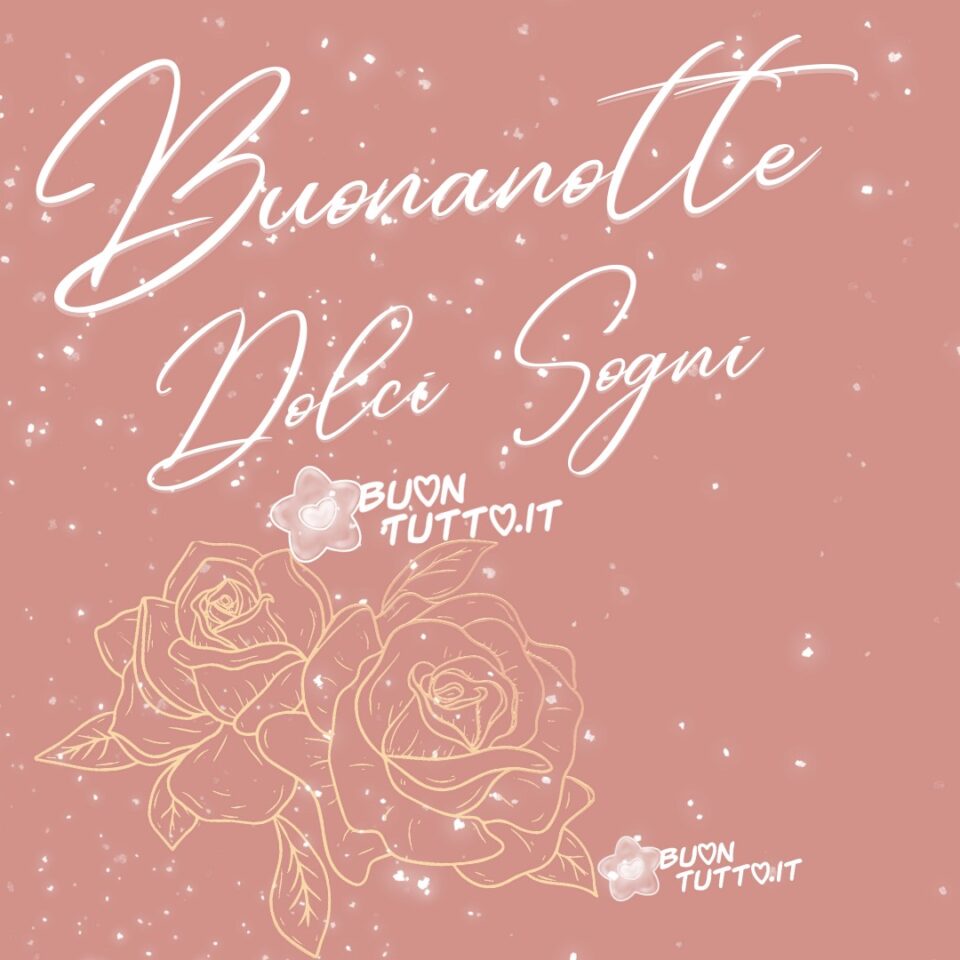 un disegno a matita color beige di due stupende rose su uno sfondo color rosa intenso con tantissimi puntine di diverse dimensioni bianche che danno una sensazione romantica per augurare buonanotte dolci sogni una raccolta di nuove bellissime Immagini di Buonanotte da scaricare gratis e condividere con amici parenti gruppi tramite WhatsApp Facebook Twitter Pinterest Telegram Instagram create da buontutto.it