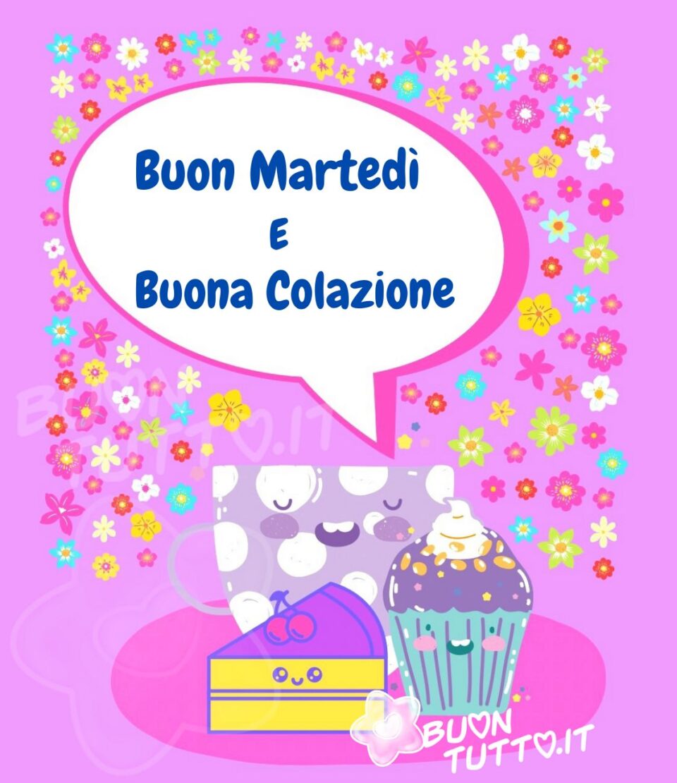 simpatica-colazione-con-faccina-fiori-buon-martedì-buona-colazione-buontutto immagine molto luminosa con un cappuccino con faccina sorridente e con tre cuori di color beige con scritto un sorriso e un sereno martedì a te una raccolta di nuove bellissime immagini di buon martedì da scaricare gratis e condividere con amici parenti gruppi tramite WhatsApp Facebook Twitter Pinterest Telegram Instagram sito buontutto.it