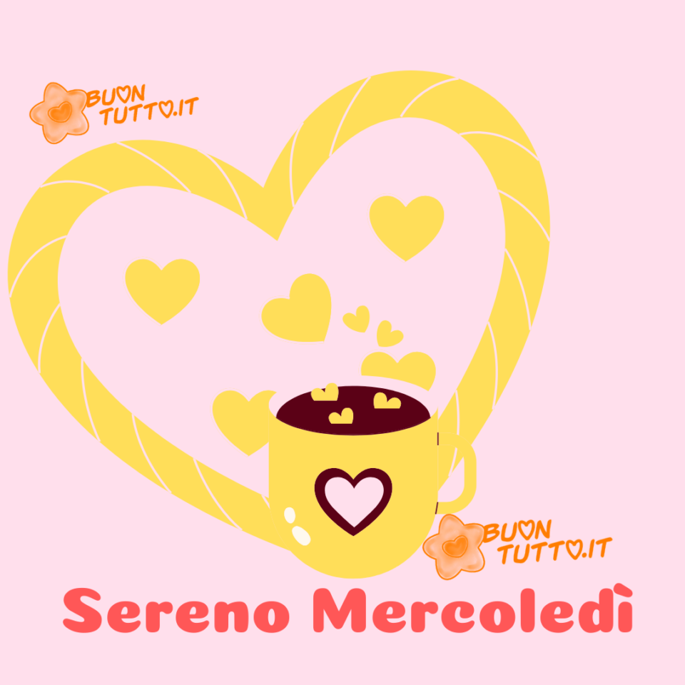 tazza-di-cioccolata-con-cuore-sereno-Mercoledì-buontutto un disegno di una tazza di cioccolata con al centro un cuore e dalla tazza parte un cuore grande e nel centro del cuore diversi cuoricini di varie dimensioni di cui tre piccoli si immergono nella cioccolata un'immagine affettuosa per augurare un sereno mercoledì da scaricare gratis e condividere con amici parenti gruppi tramite WhatsApp Facebook Twitter Pinterest Telegram Instagram autore buontutto.it