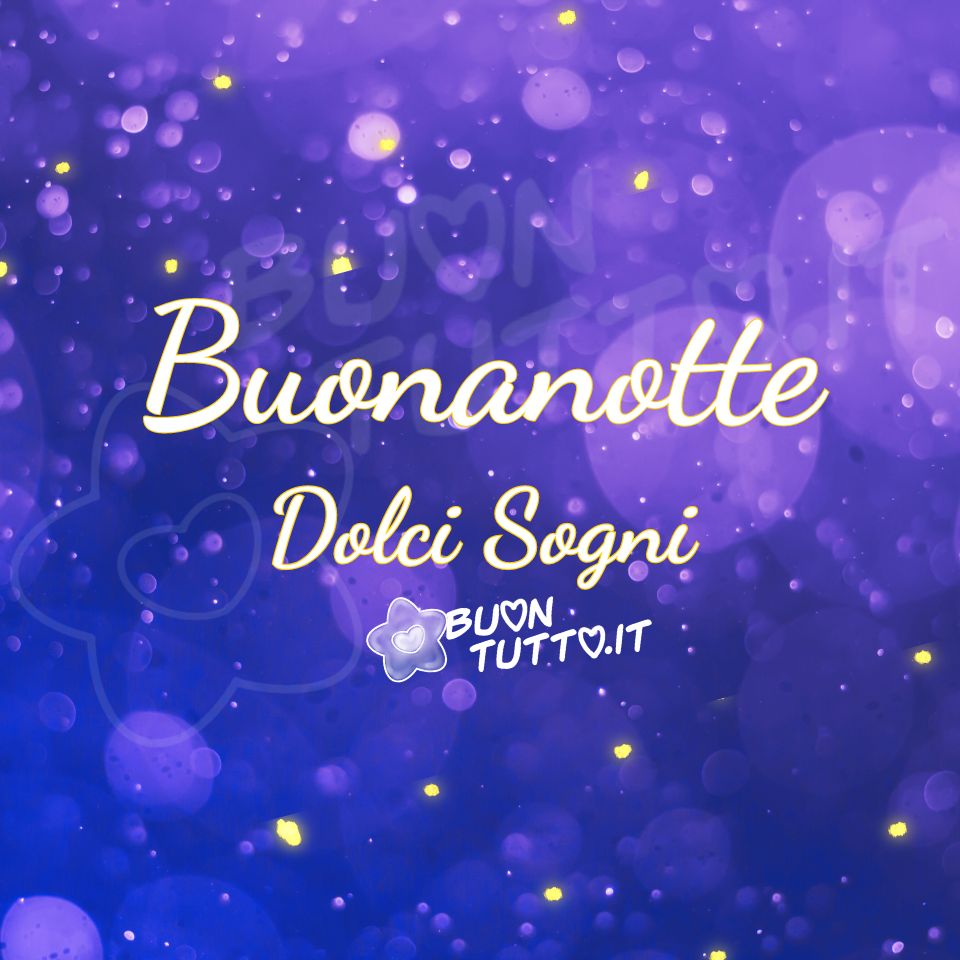 immagini-buonanotte-cielo-stellato-dolci-sogni-da-scaricare-gratis-bellissima-buontutto Disegno di un cielo notturno dalla mille sfumature dell'azzurro, con tantissimi punti luce dalle diverse grandezze e forme di colore lilla, blu trasparente e alcuni di colore dorato che donano ancor di più luminosità all'immagine impreziosendola. Nella parte alta dell'immagine c'è scritto in un carattere corsivo di colore bianco e contorno dorato Buonanotte Dolci sogni. Un'immagine dall'atmosfera fiabesca, sognante che esprime pace, serenità e la bellezza del cielo nelle notti stellate da scaricare gratis e condividere con amici, in modo particolare con chi ama ammirare particolarmente la bellezza, l'incanto che trasmette il cielo stellato, parenti, gruppi e su tutte le tue piattaforme social preferite creata da buontutto.it