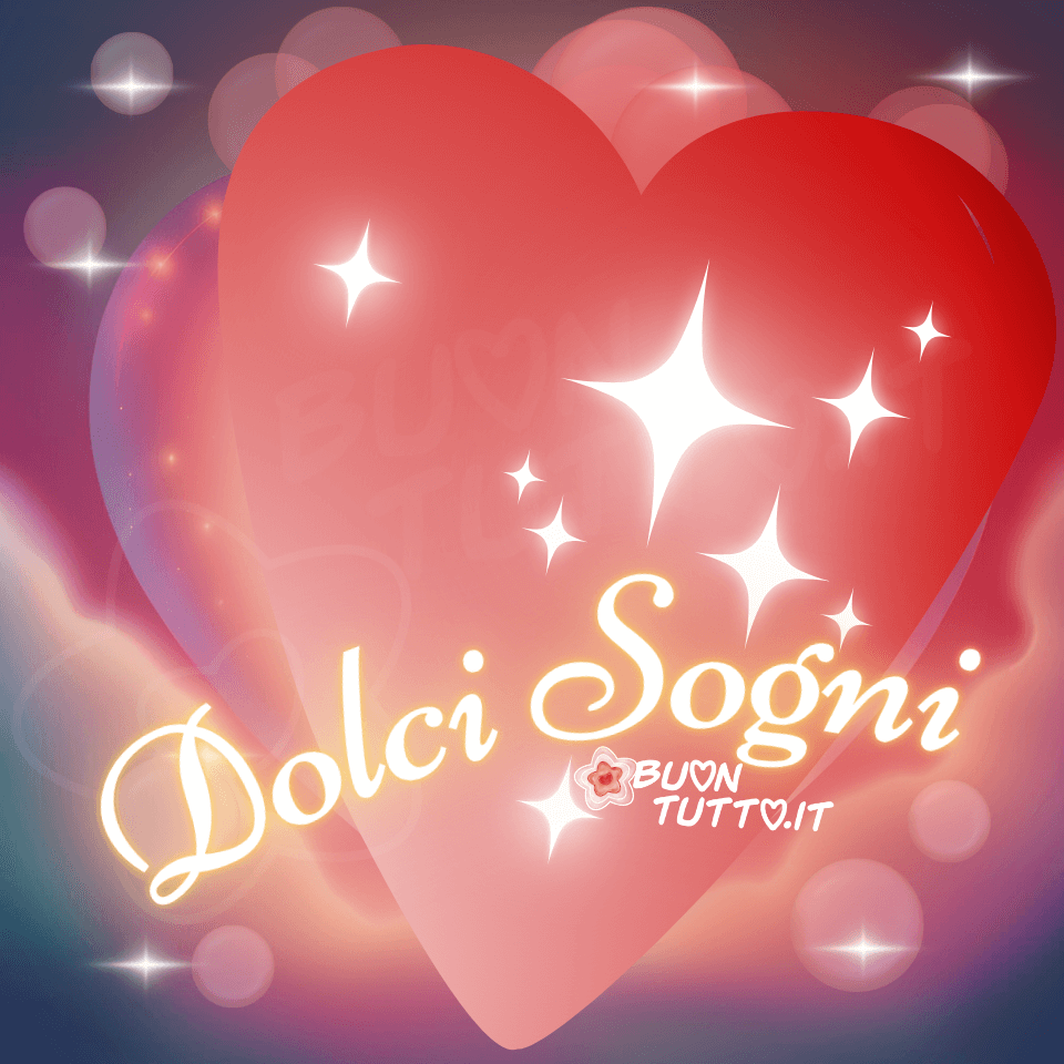 immagine-di-buonanotte-dolci-sogni-cuore-stelle-bellissima-fiabesca-romantica-scaricare-gratis-buontutto Su un meraviglioso sfondo luminoso e scintillante c’è disegnato un grande cuore di colore rosso sfumato con sopra e intorno tante stelle e tanti effetti bokeh che rendono l’immagine profonda e calda. Nella parte alta dell'immagine c'è scritto in forma semi-circolare in un carattere corsivo elegante di colore bianco Dolci sogni. Un'immagine bellissima, accogliente e fiabesca che trasmette affetto, amore, pace, serenità e tenerezza da scaricare gratis e condividere con amici parenti gruppi tramite WhatsApp, Facebook, X Twitter, Pinterest, Telegram, LinkedIn, Instagram e le tue piattaforme social preferite autore buontutto.it