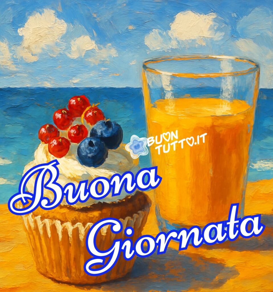immagini-di-buongiorno-buona-giornata-mare-colazione-aranciata-cupcake-mirtilli-ribes-acquarello-bellissima-scaricare-gratis-buontutto