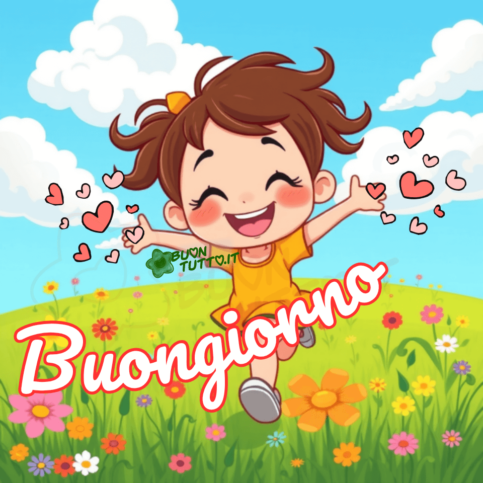 immagini-di-buongiorno-dolcissima-bambina-corre-felice-sorridente-prato-fiorito-cuori-affettuosa-bellissima-cartoon-scaricare-gratis-buontutto