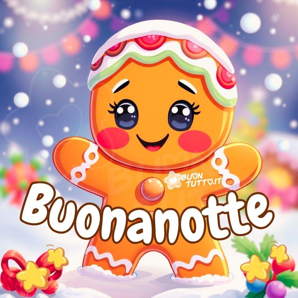 immagine di Buonanotte natalizia con un simpatico omino di pan di zenzero.