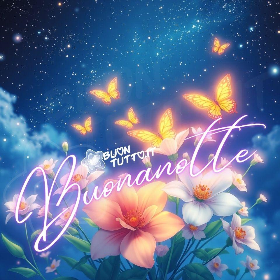 immagini-di-buonanotte-farfalle-luminose-fiori-cielo-stellato-meraviglioso-sereno-sognante-bellissima-elegante-scaricare-gratis-buontutto